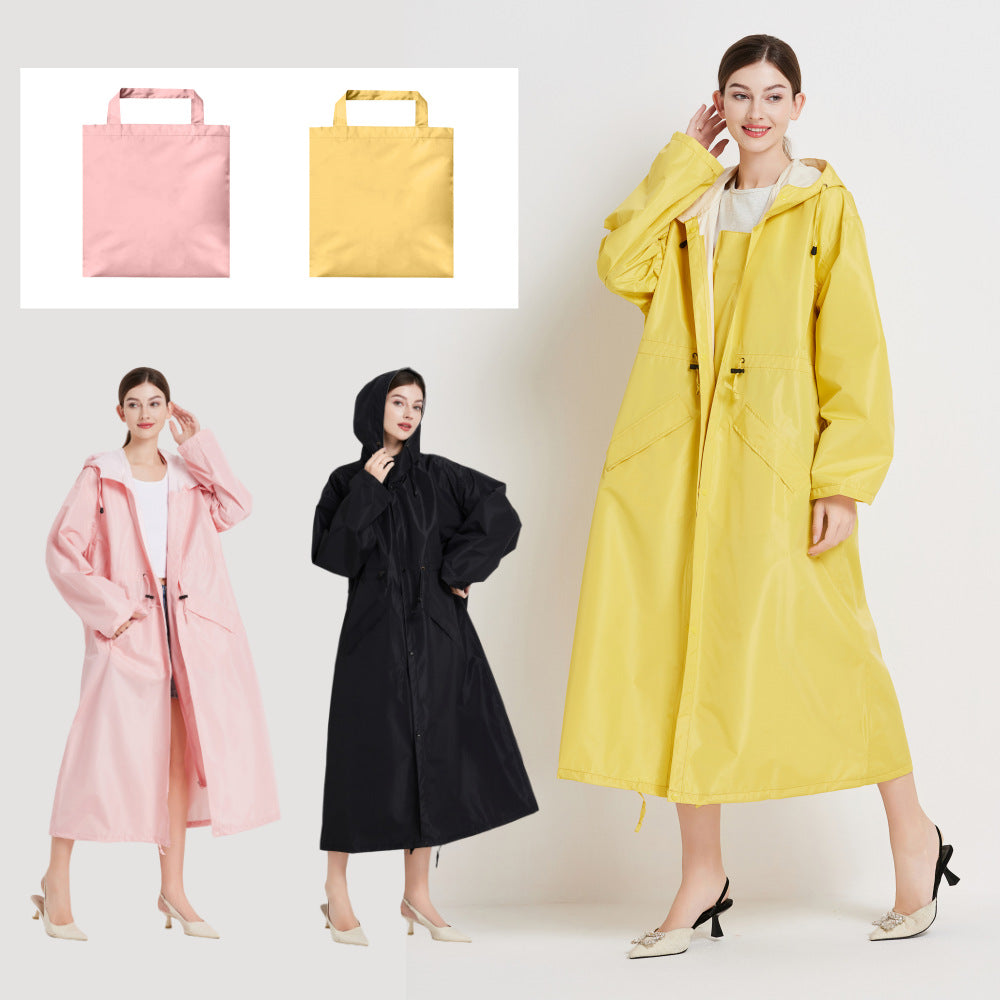 Size M Pink Women's Chic Lightweight Waterproof Raincoat - Long Hooded Packable Rain Jacket with Pouch