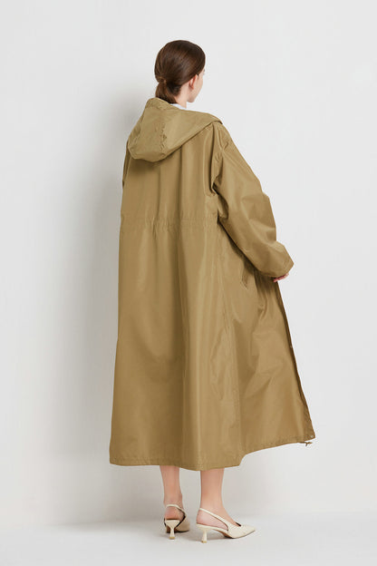 Size XL Black Women's Chic Lightweight Waterproof Raincoat - Long Hooded Packable Rain Jacket with Pouch
