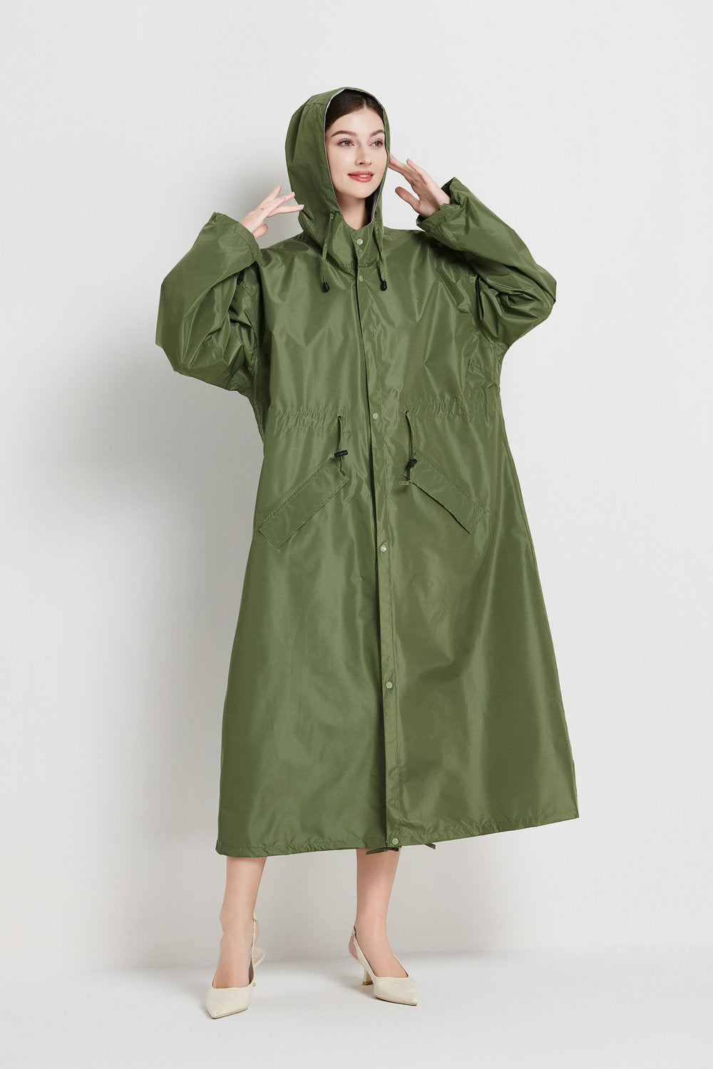 Size XL Green Women's Chic Lightweight Waterproof Raincoat - Long Hooded Packable Rain Jacket with Pouch