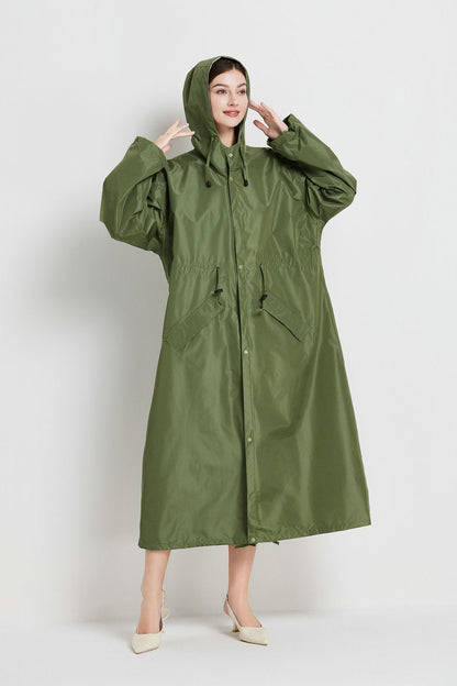 Size XL Green Women's Chic Lightweight Waterproof Raincoat - Long Hooded Packable Rain Jacket with Pouch