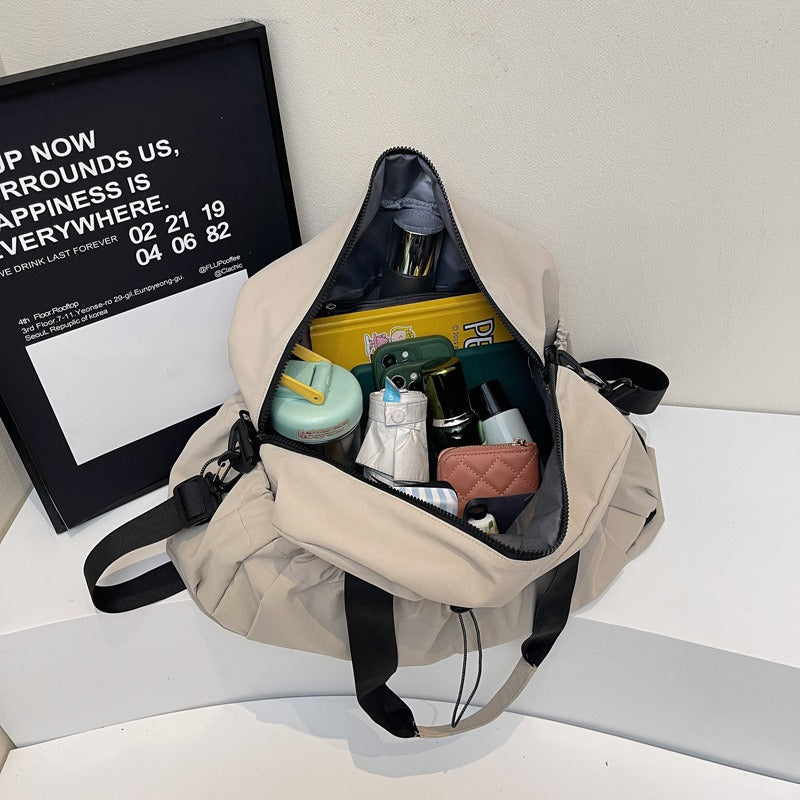 khaki and Black Large Capacity Travel Bag with Wet/Dry Separation - Canvas + Polyester, Lightweight Handbag for Short Trips and Fitness, Fits on Luggage