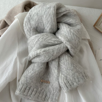 Light Grey Alpaca Wool Blend Solid Color Knitted Scarf for Women Winter New Style Student High Quality Couple Woolen Neck Warmer