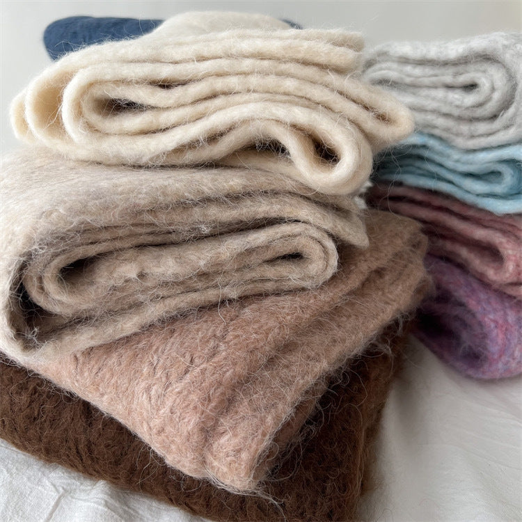 Light Grey Alpaca Wool Blend Solid Color Knitted Scarf for Women Winter New Style Student High Quality Couple Woolen Neck Warmer