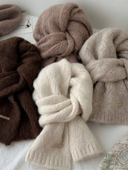 Dark Grey Alpaca Wool Blend Solid Color Knitted Scarf for Women Winter New Style Student High Quality Couple Woolen Neck Warmer