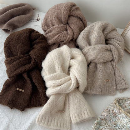 Brown Alpaca Wool Blend Solid Color Knitted Scarf for Women Winter New Style Student High Quality Couple Woolen Neck Warmer