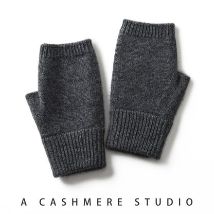 Dark Grey Color Block Cashmere Fingerless Gloves for Women Autumn Winter Outdoor Cold Protection Warm Knitted Gloves