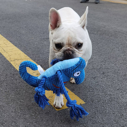 2 Pcs Yellow Interactive Plush Chameleon Dog Toy with Squeaker & Rope Legs - Durable Chew Toy for Medium/Large Dogs, Teeth Cleaning Texture, Machine Washable (10.2in)