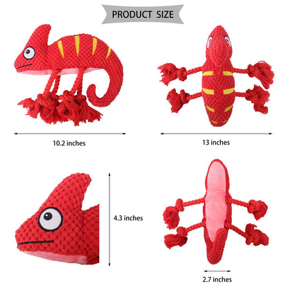 2 Pcs Pink Interactive Plush Chameleon Dog Toy with Squeaker & Rope Legs - Durable Chew Toy for Medium/Large Dogs, Teeth Cleaning Texture, Machine Washable (10.2in)