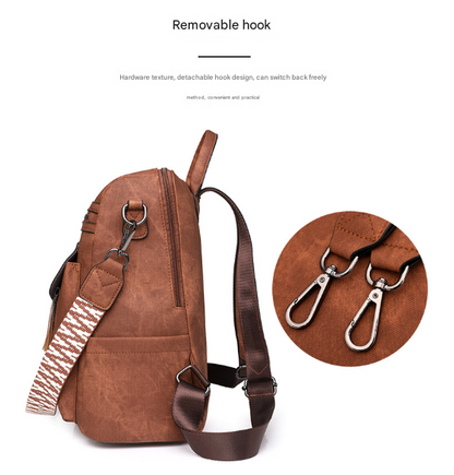 Black Chic Women's PU Leather Convertible Backpack - Anti-Theft Design, Multi-Pocket Shoulder Bag with Tassel