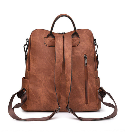 Black Chic Women's PU Leather Convertible Backpack - Anti-Theft Design, Multi-Pocket Shoulder Bag with Tassel