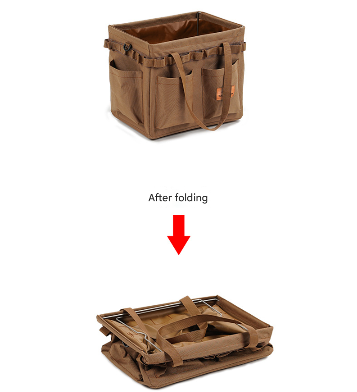 Black Heavy Duty Foldable Outdoor Camping Storage Box - Oxford Cloth Collapsible Gear Organizer Tote with Pockets