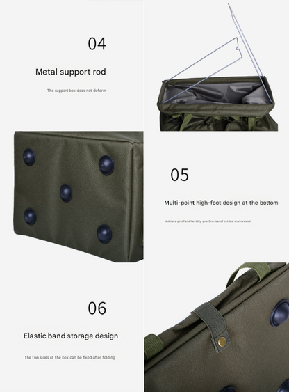 Black Heavy Duty Foldable Outdoor Camping Storage Box - Oxford Cloth Collapsible Gear Organizer Tote with Pockets