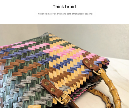 Red Balloon Dog Vintage Striped Dachshund Woven Tote Bag - Stylish Hand-Carry Beach Bag for Women