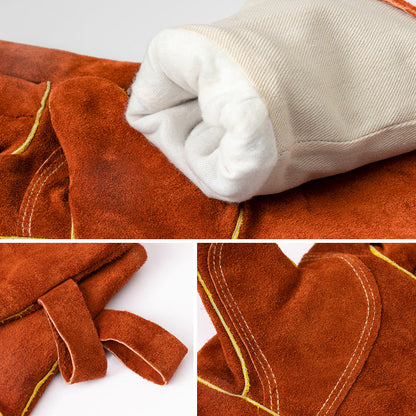 Coffee 14-Inch Premium Leather BBQ Gloves - Heat-Resistant Up to 500Â°C