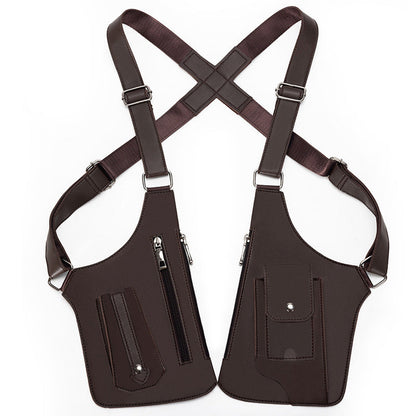 Brown Tactical Underarm Shoulder Holster Bag - Anti-Theft Double Pouch Vest Pack for Men