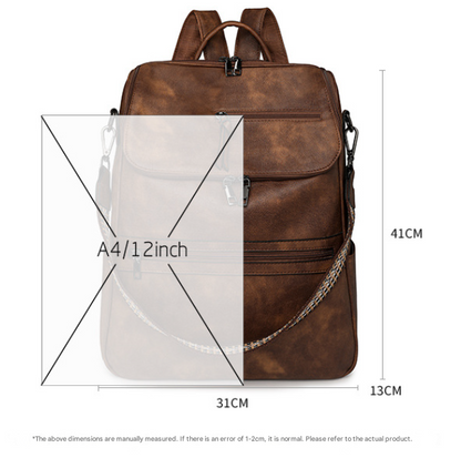 Coffee Stylish Anti-Theft Backpack for Women - Vintage PU Leather Convertible Rucksack & Shoulder Bag
