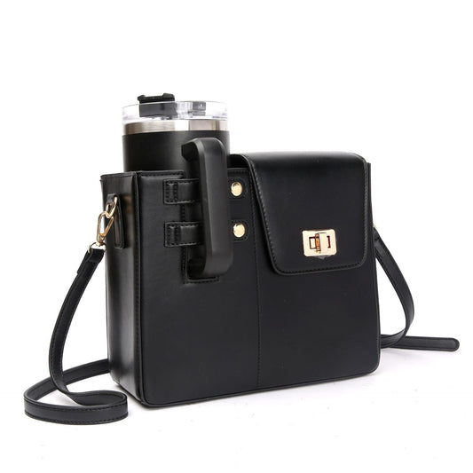 Black Portable Insulated Water Bottle Carrier Bag with Adjustable Shoulder Strap - Crossbody Drink Holder for Outdoor Activities