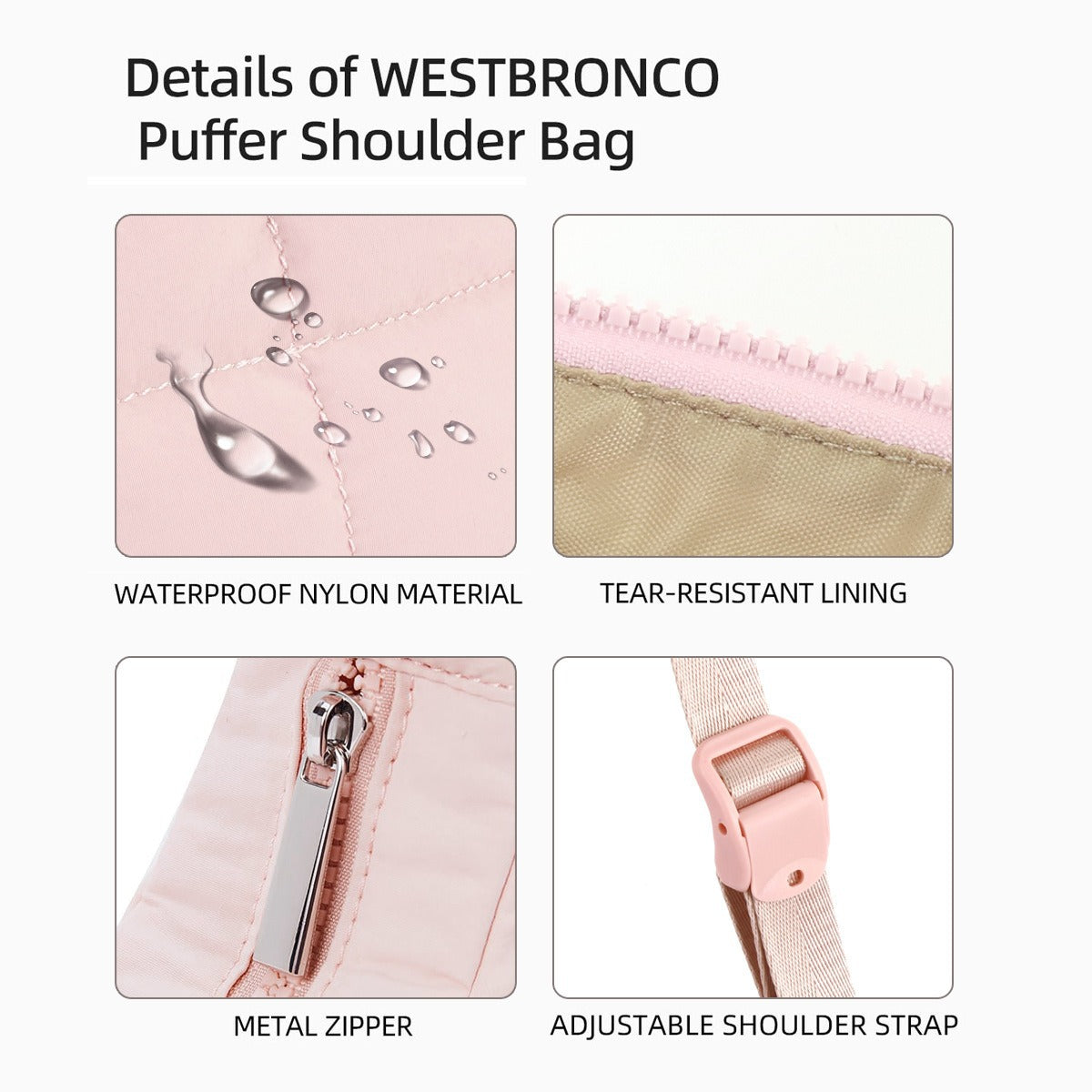 light-root Colour Trendy Nylon Puffer Shoulder Bag for Women - Lightweight Large Capacity Underarm Tote