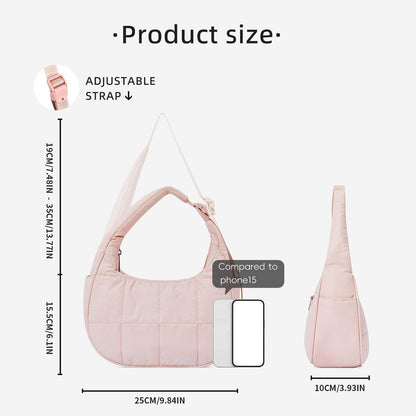 light-root Colour Trendy Nylon Puffer Shoulder Bag for Women - Lightweight Large Capacity Underarm Tote