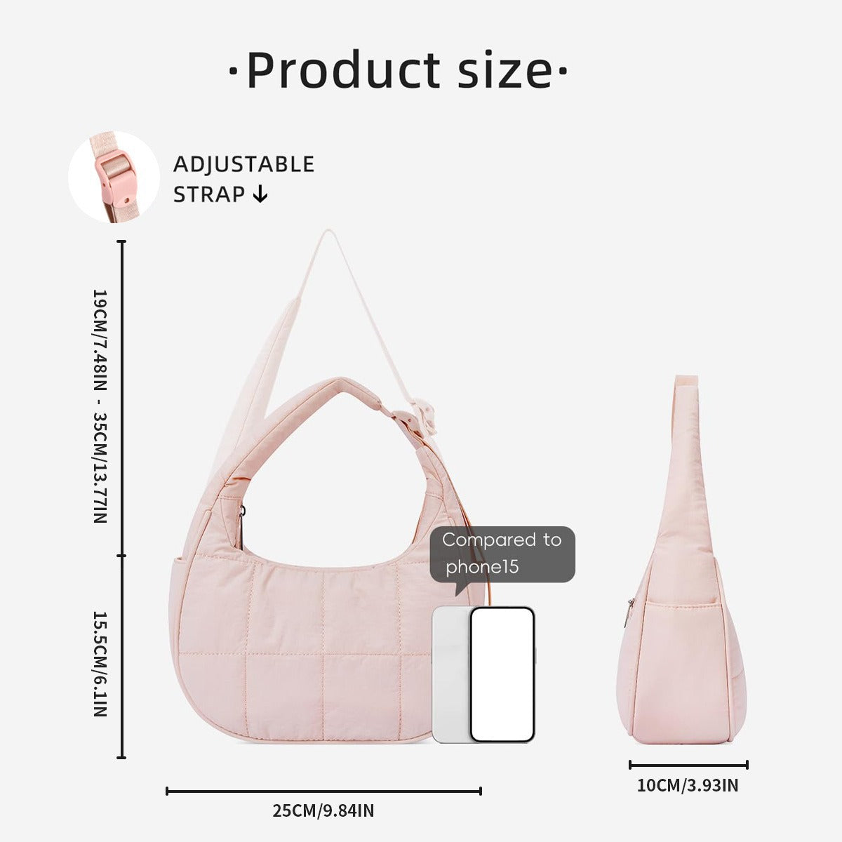 Black Trendy Nylon Puffer Shoulder Bag for Women - Lightweight Large Capacity Underarm Tote