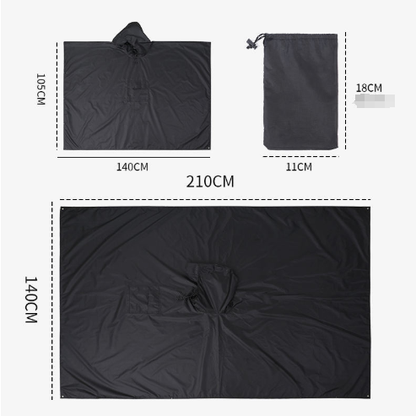 Blue 3-in-1 Waterproof Rain Poncho - Lightweight Hooded Raincoat, Ground Tarp & Emergency Shelter for Hiking, Camping, and Outdoor Survival