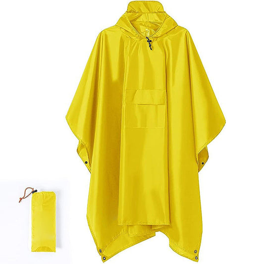 Yellow 3-in-1 Waterproof Rain Poncho - Lightweight Hooded Raincoat, Ground Tarp & Emergency Shelter for Hiking, Camping, and Outdoor Survival