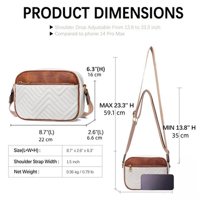 Tessellated Brown Chic Quilted Crossbody Bag - Vintage PU Leather Shoulder Purse with Adjustable Strap