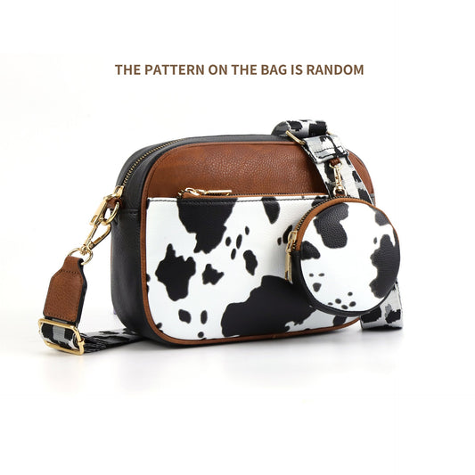 Cow black Brown Chic Quilted Crossbody Bag - Vintage PU Leather Shoulder Purse with Adjustable Strap