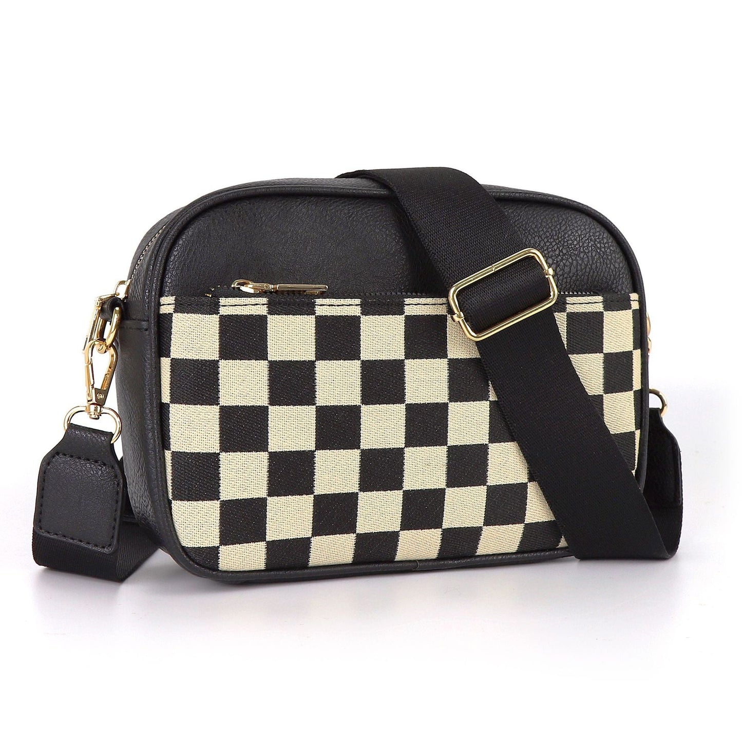 Tessellated Black Chic Quilted Crossbody Bag - Vintage PU Leather Shoulder Purse with Adjustable Strap