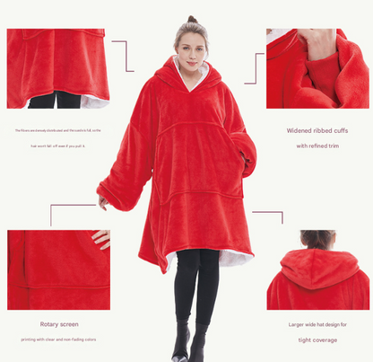 Apple Pattern Oversized Wearable Blanket Hoodie - Ultra Soft & Cozy Snuggle Pullover for Adults