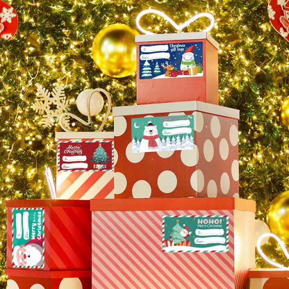 Set of 4 Christmas Gift Tag Sticker Rolls - 2000 Self-Adhesive Labels for Presents
