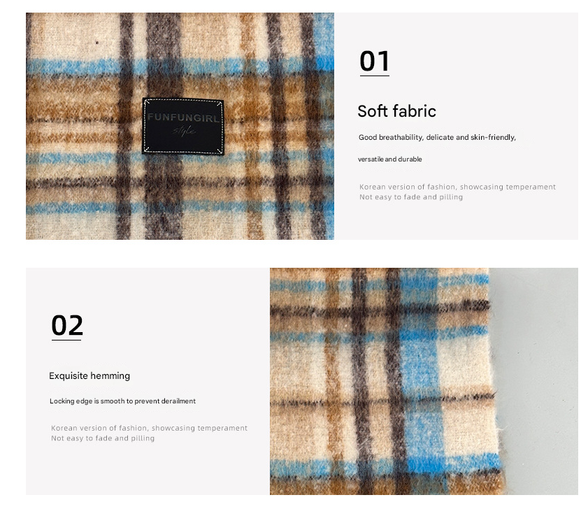 Red-yellow Plaid Color-Block Women's Scarf - Autumn/Winter Thick Warm Neck Wrap with Tassels