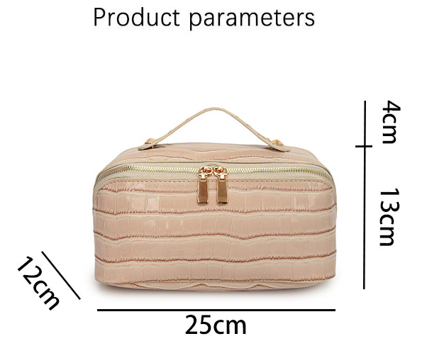 Red Chic Croc-Embossed Travel Makeup Case Large Capacity Cosmetic Organizer Bag