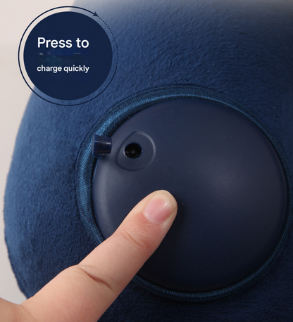 Grey Press-to-Inflate Travel Neck Pillow - Ergonomic U-Shaped Cushion for Airplane and Car