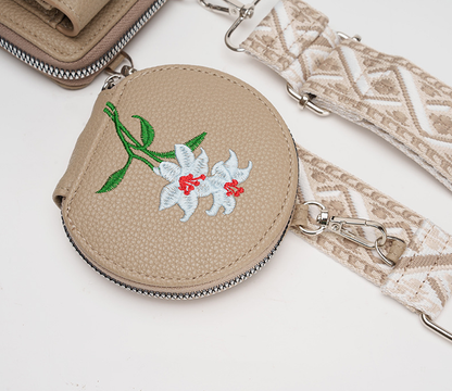 Pink Chic Floral Embroidered 2-in-1 Crossbody Phone Bag with Coin Purse