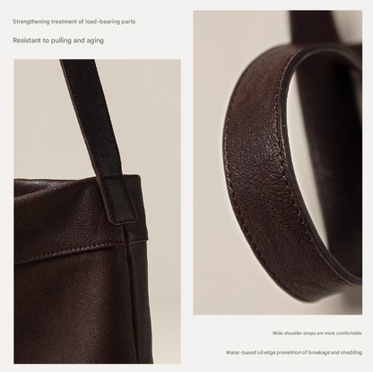 Coffee Minimalist Vintage-Style PU Leather Shoulder Bag Casual Commuter Tote