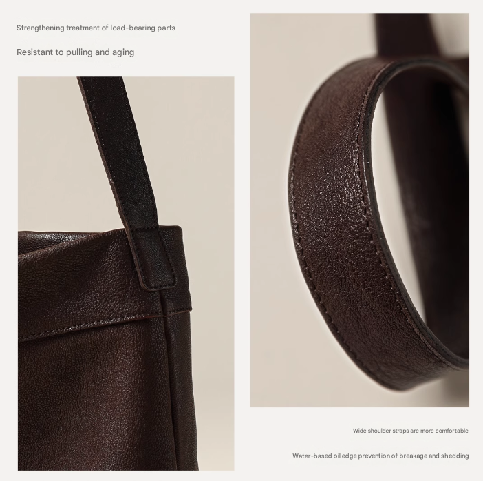 Black Minimalist Vintage-Style PU Leather Shoulder Bag Casual Commuter Tote