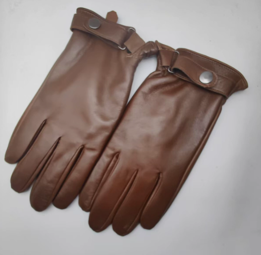 L Brown Premium Men's Genuine Sheepskin Leather Driving & Cycling Gloves