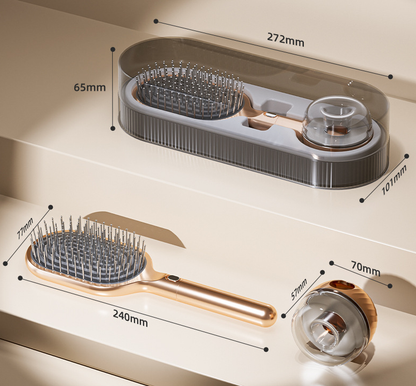 White Premium Self-Cleaning Hair Brush Set with Stand - Anti-Static Detangling & Scalp Massage Paddle Brush