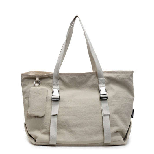 Beige Modern Utility Tote Bag for Women - Large Capacity Shoulder Bag with Detachable Pouch for Work, School & Travel