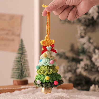 2PCS Green Handmade-Style Crochet Christmas Tree Ornament - Festive Plush Hanging Decor for Home & Car