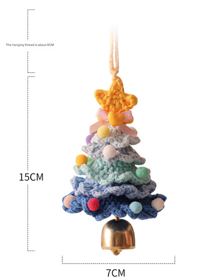 2PCS Orange Handmade-Style Crochet Christmas Tree Ornament - Festive Plush Hanging Decor for Home & Car