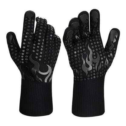 Black a Pair Of Extreme Heat Resistant BBQ Gloves (500Â°C) - Aramid Fiber with Non-Slip Silicone Grip for Grilling & Oven Use
