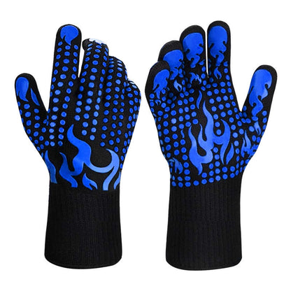 Blue a Pair Of Extreme Heat Resistant BBQ Gloves (500Â°C) - Aramid Fiber with Non-Slip Silicone Grip for Grilling & Oven Use