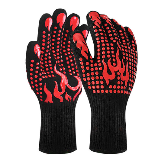Red a Pair Of Extreme Heat Resistant BBQ Gloves (500Â°C) - Aramid Fiber with Non-Slip Silicone Grip for Grilling & Oven Use