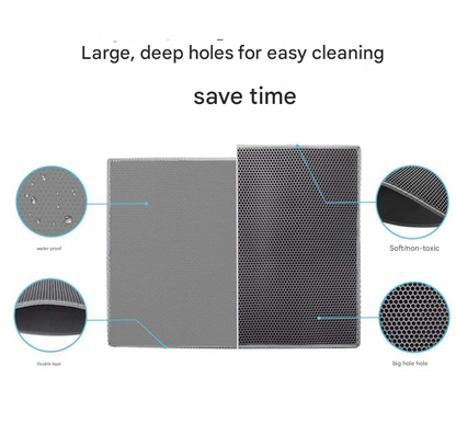 Black Large Double-Layer Cat Litter Trapping Mat - Waterproof EVA Honeycomb Design for Scatter Control (45cm x 60cm)