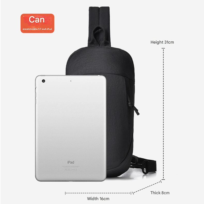 Grey Minimalist Anti-Theft Sling Bag for Men & Women - Water-Resistant Crossbody Chest Pack, Fits 9.7-inch Tablet