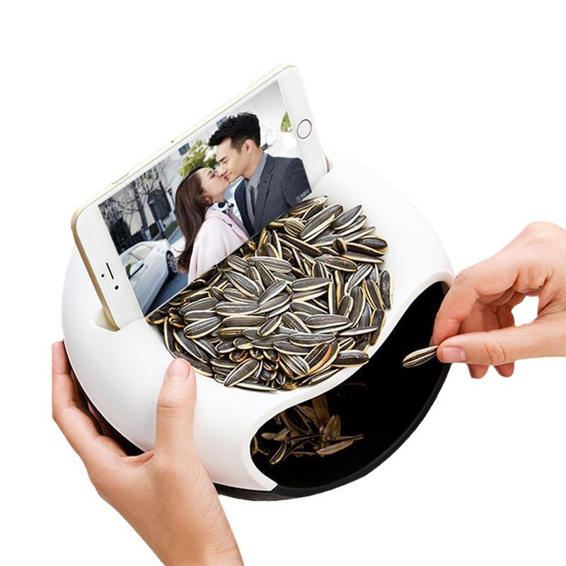 Pink Creative Lazy Snack Bowl with Phone Holder - Dual-Layer Dish for Nuts & Seeds