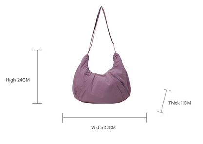Beige Lightweight Crescent Crossbody Bag - Slouchy Nylon Hobo Purse for Casual Everyday Use