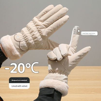 Light Green Elegant Women's Thermal Winter Gloves - Waterproof & Windproof Touchscreen Gloves with Faux Fur Cuff